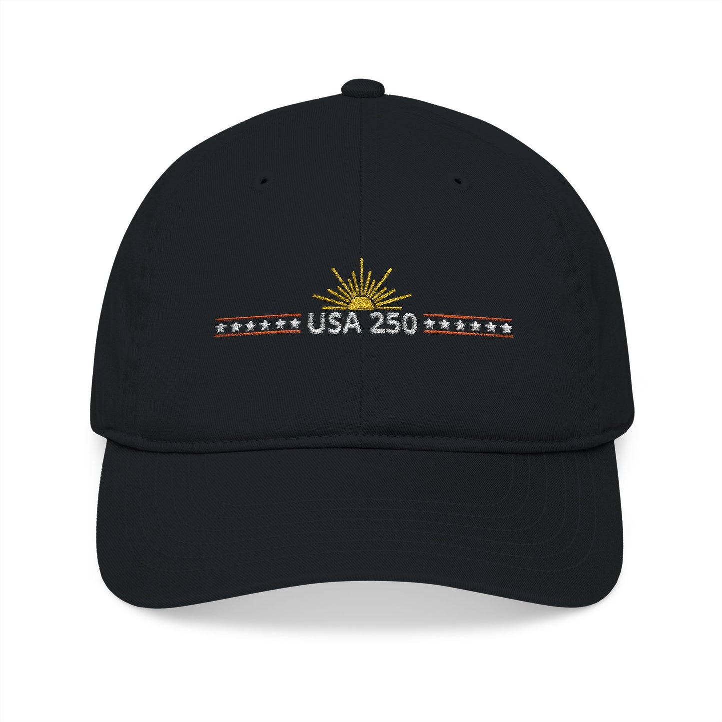 USA 250 Embroidered Baseball Cap — Patriotic Fireworks Organic Cotton