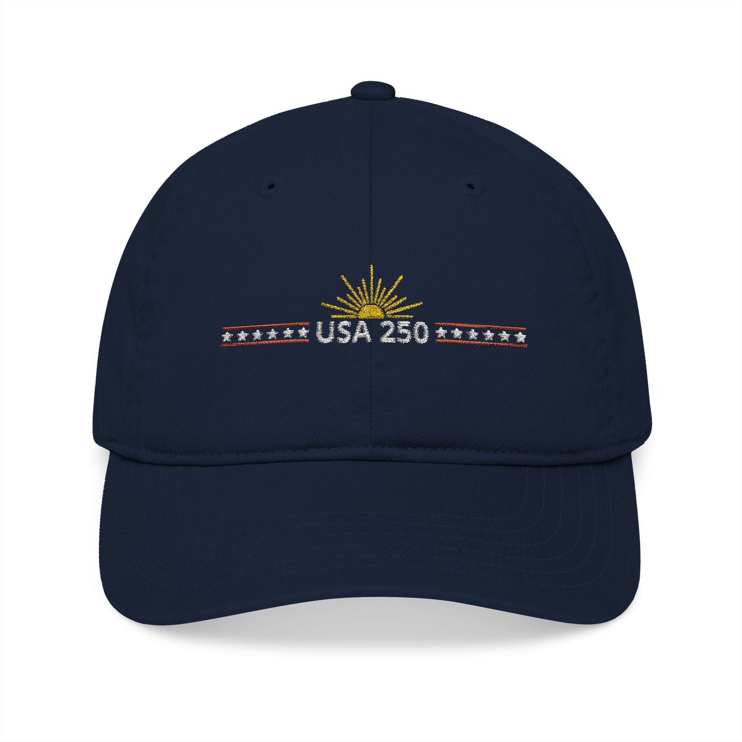 USA 250 Embroidered Baseball Cap — Patriotic Fireworks Organic Cotton