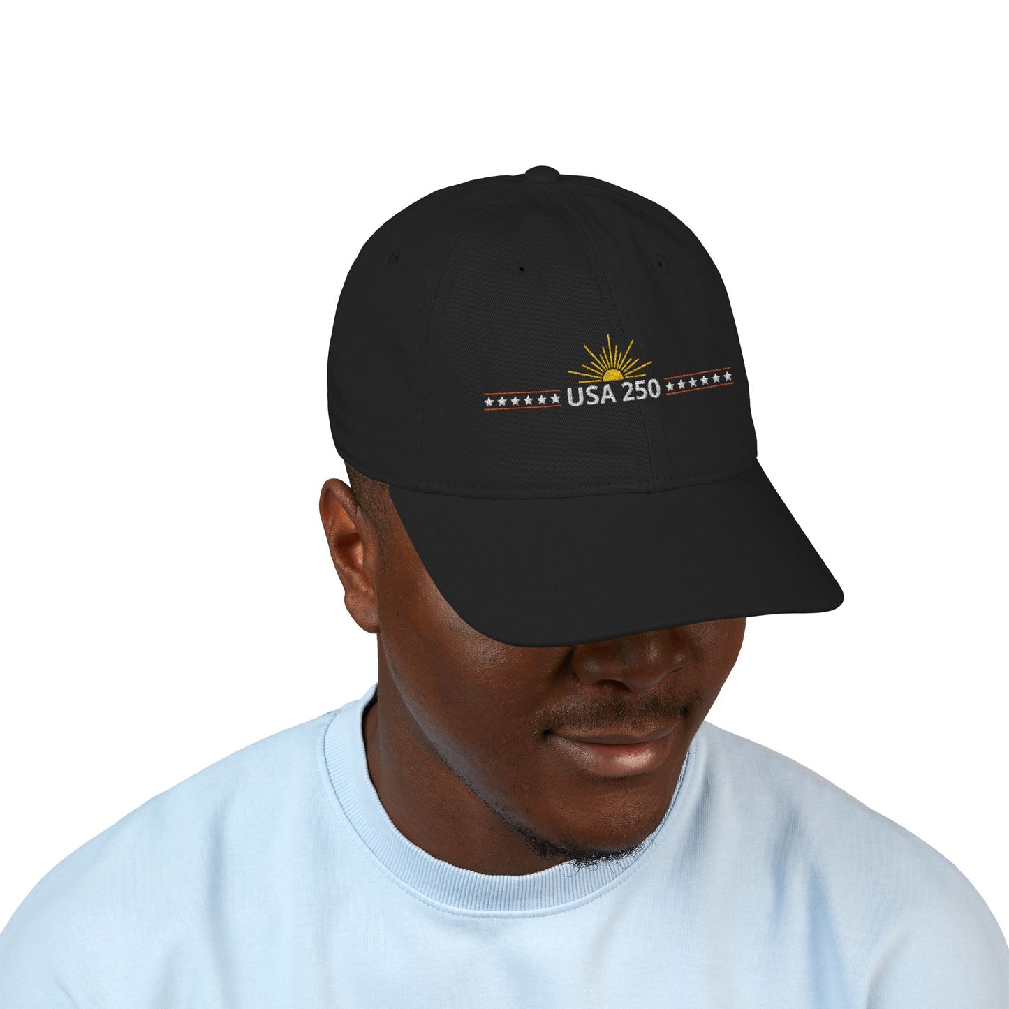 USA 250 Embroidered Baseball Cap — Patriotic Fireworks Organic Cotton